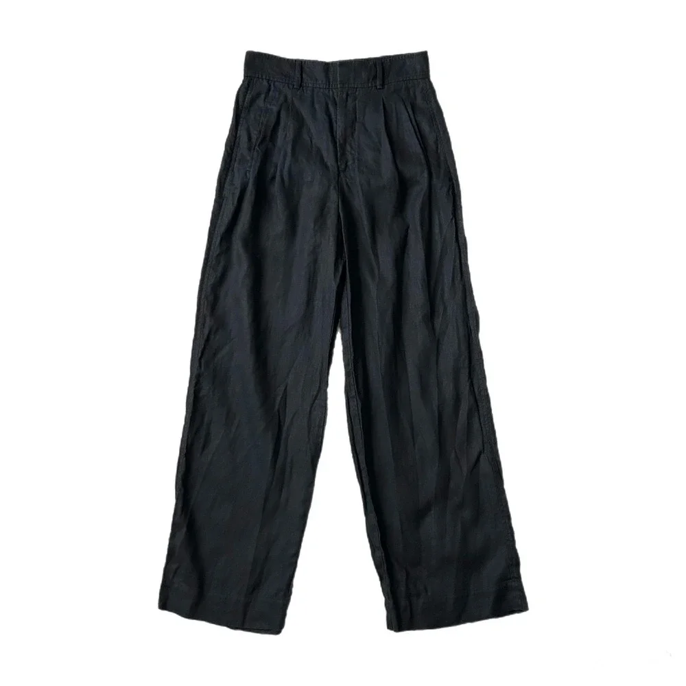 Everlane Black 100% European Flax Linen Pleated Wide Leg High Rise Pants Size 2 - Picture 2 of 7